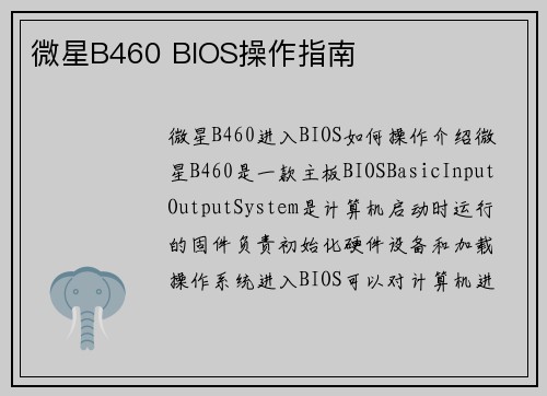 微星B460 BIOS操作指南