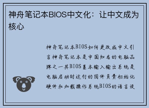 神舟笔记本BIOS中文化：让中文成为核心